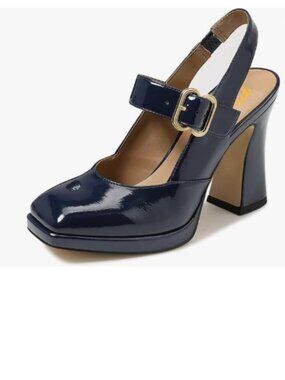 YDN Navy Platform Square Toe Pumps Chunky High Heel Mary Janes Slingback Shoes
